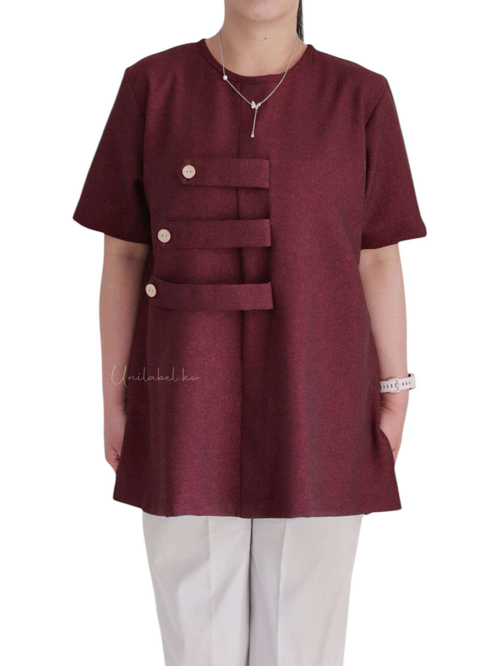 LAYERED BUTTON STRAP - MAROON (CREAM PANT)