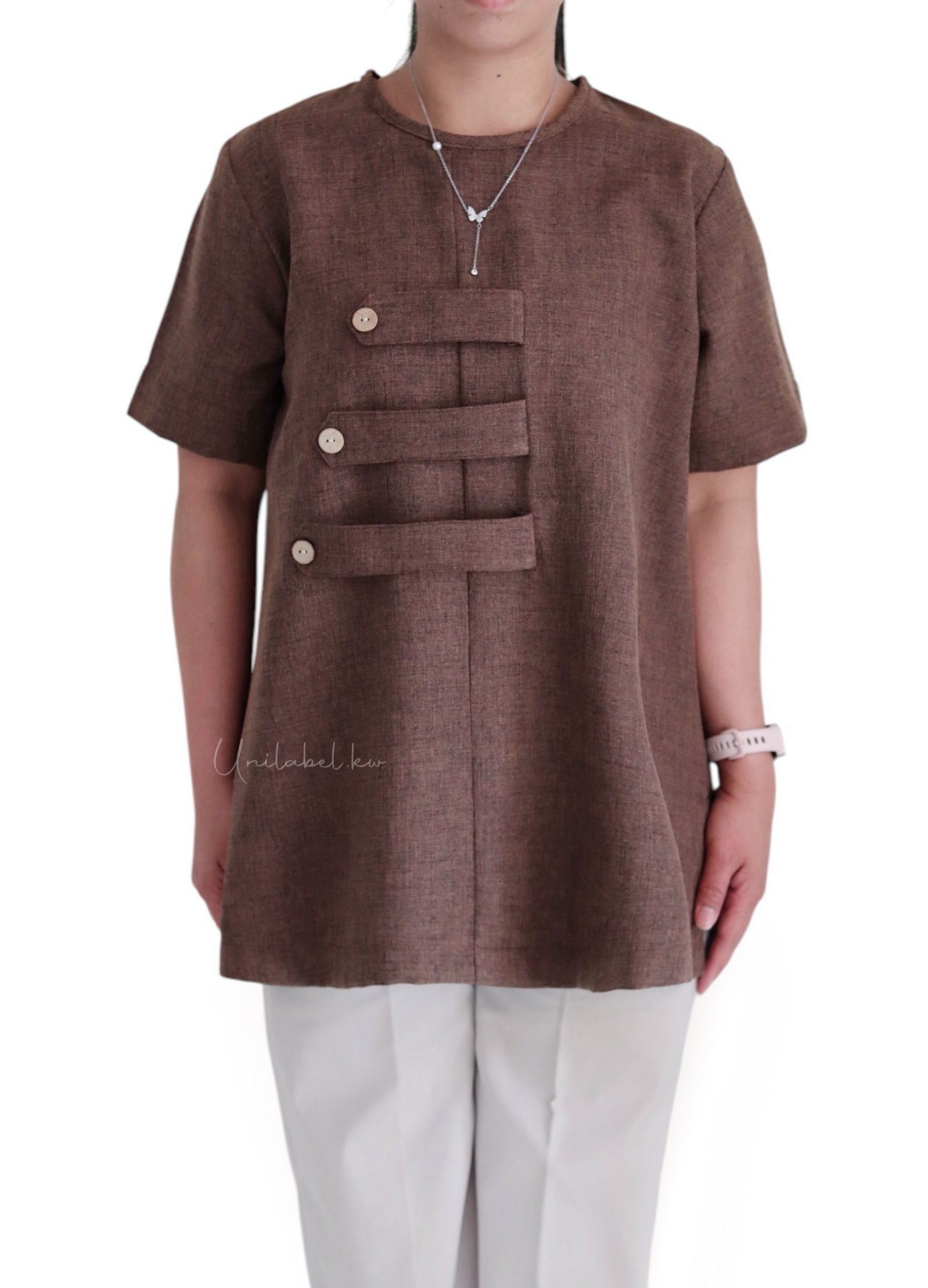 LAYERED BUTTON STRAP - BROWN (CREAM PANT)