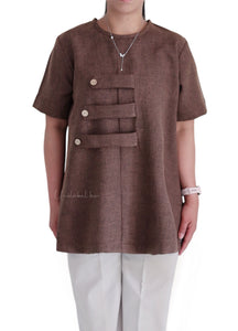 LAYERED BUTTON STRAP - BROWN (CREAM PANT)