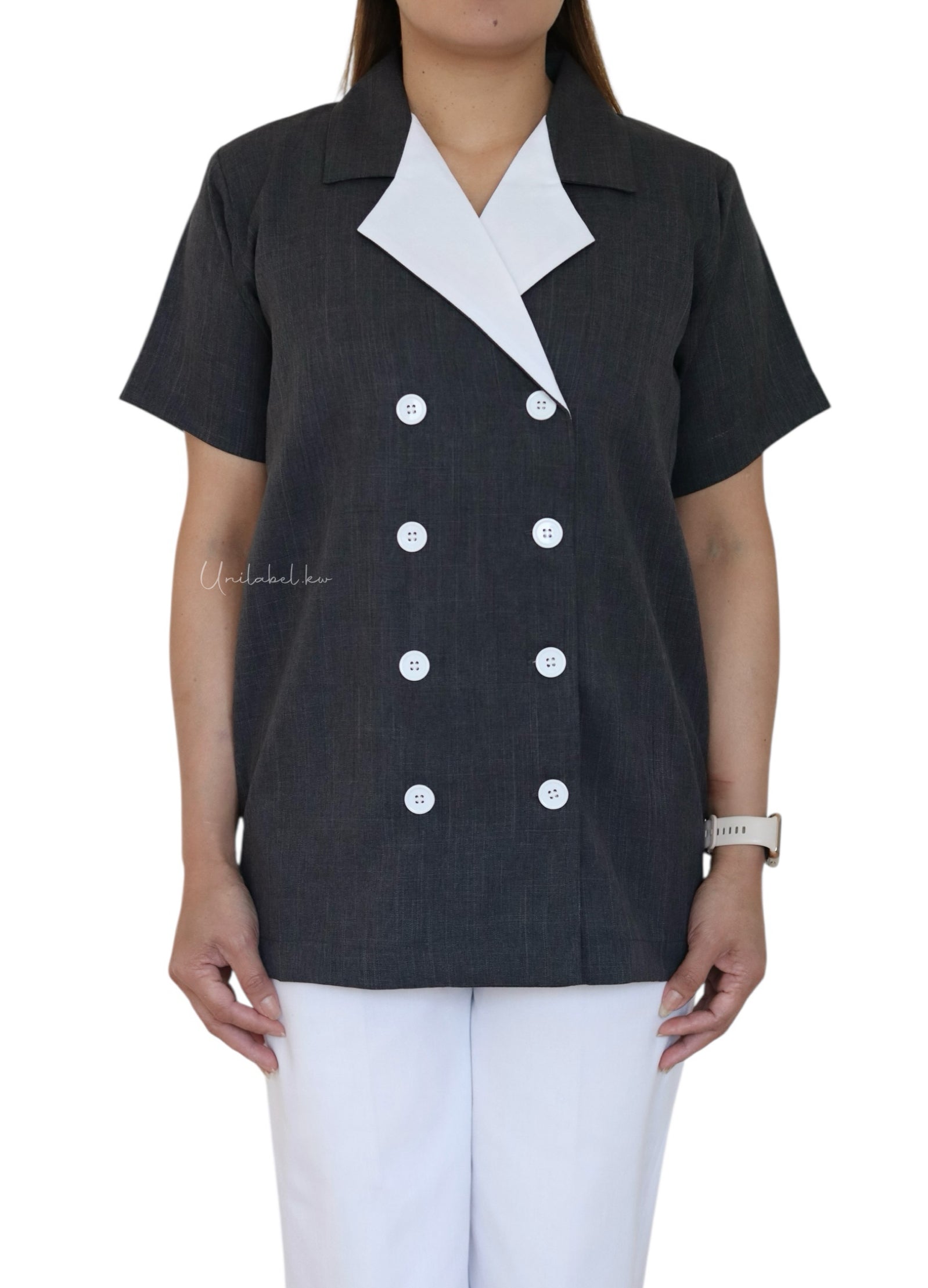 EIGHT BUTTONS (CHARCOAL) WHITE PANT