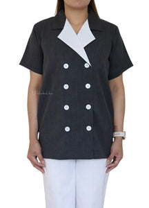 EIGHT BUTTONS (CHARCOAL) WHITE PANT