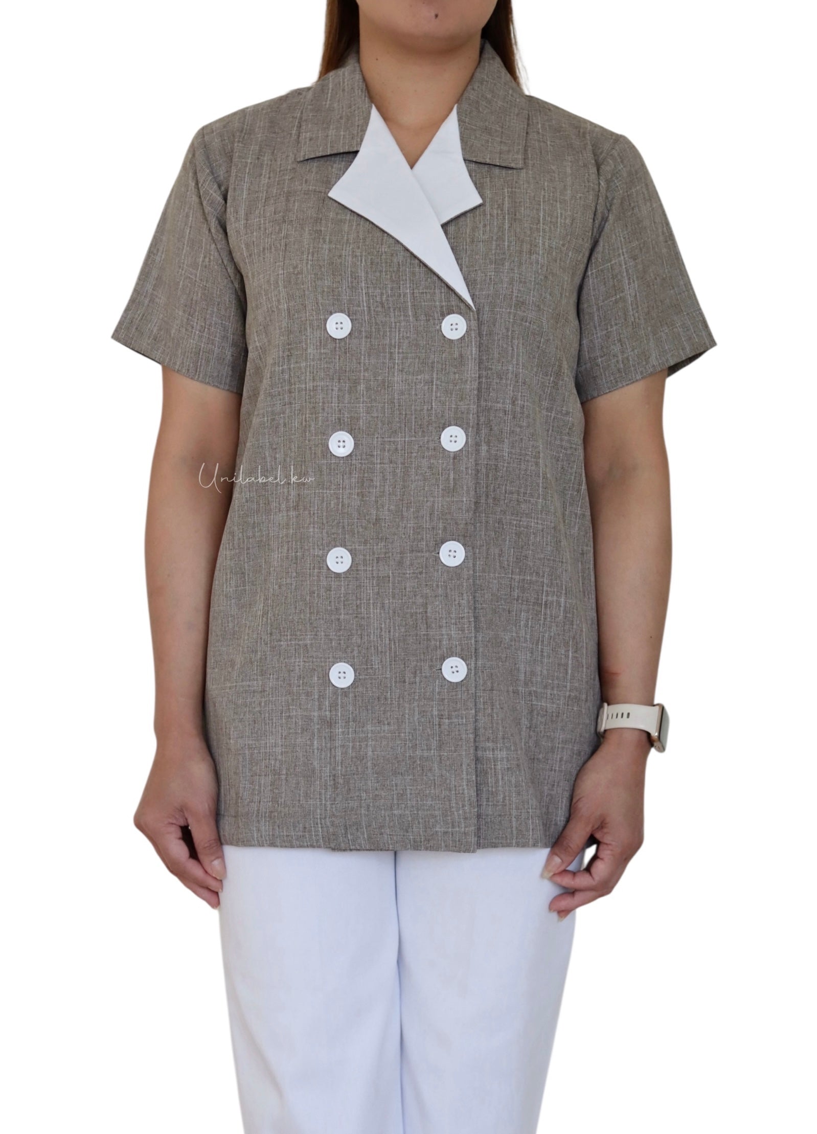 EIGHT BUTTONS (TAUPE) WHITE PANT