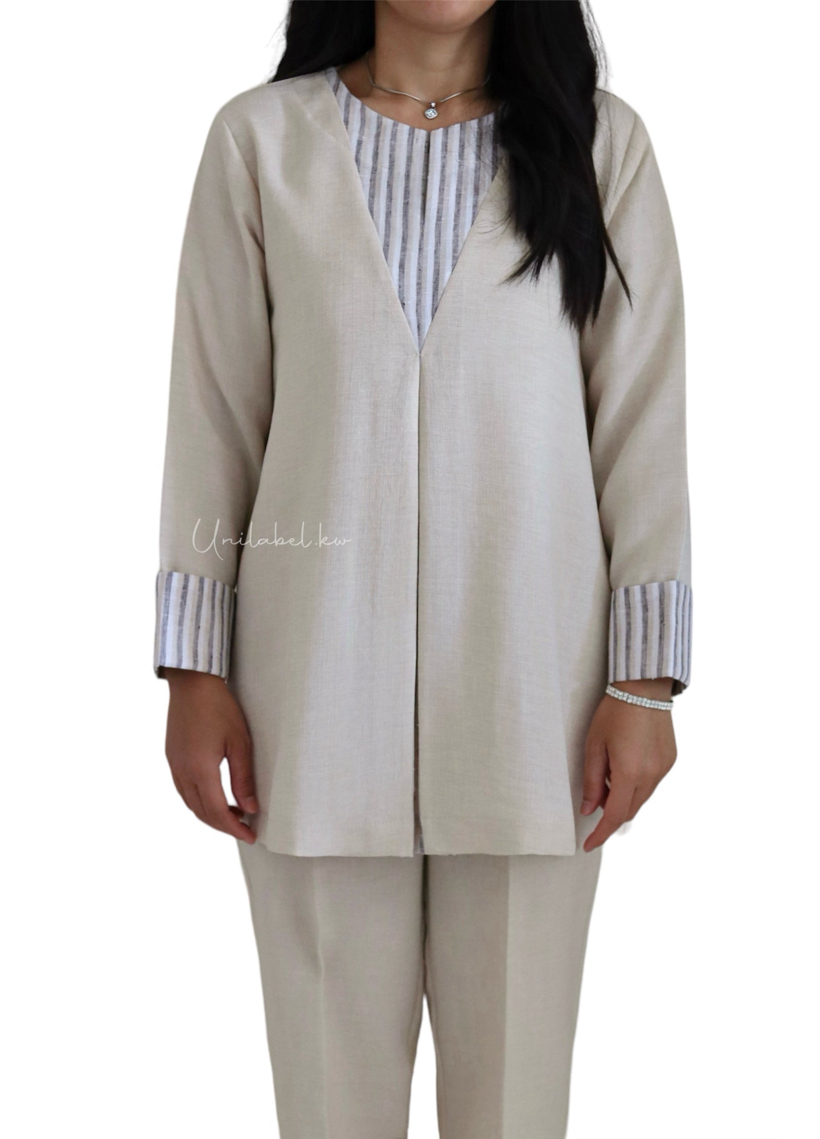 STRIPED PLEATED - LONG SLEEVES (BEIGE)