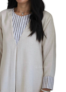 STRIPED PLEATED - LONG SLEEVES (BEIGE)