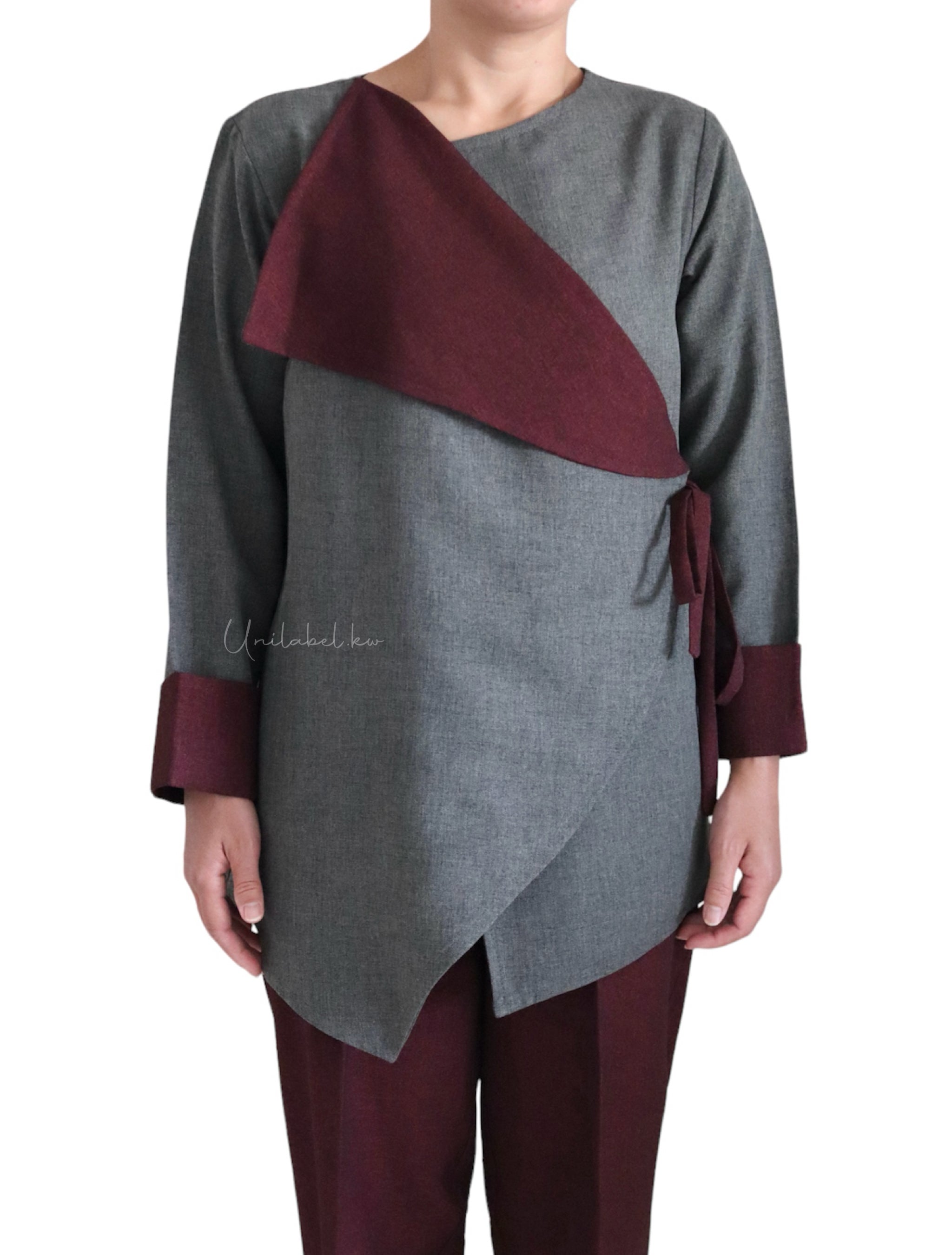 SIDE WRAP - OLIVED GREY  (MAROON PANT)