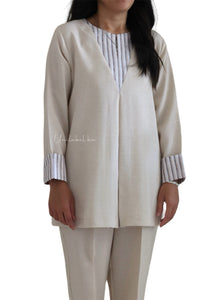 STRIPED PLEATED - LONG SLEEVES (BEIGE)