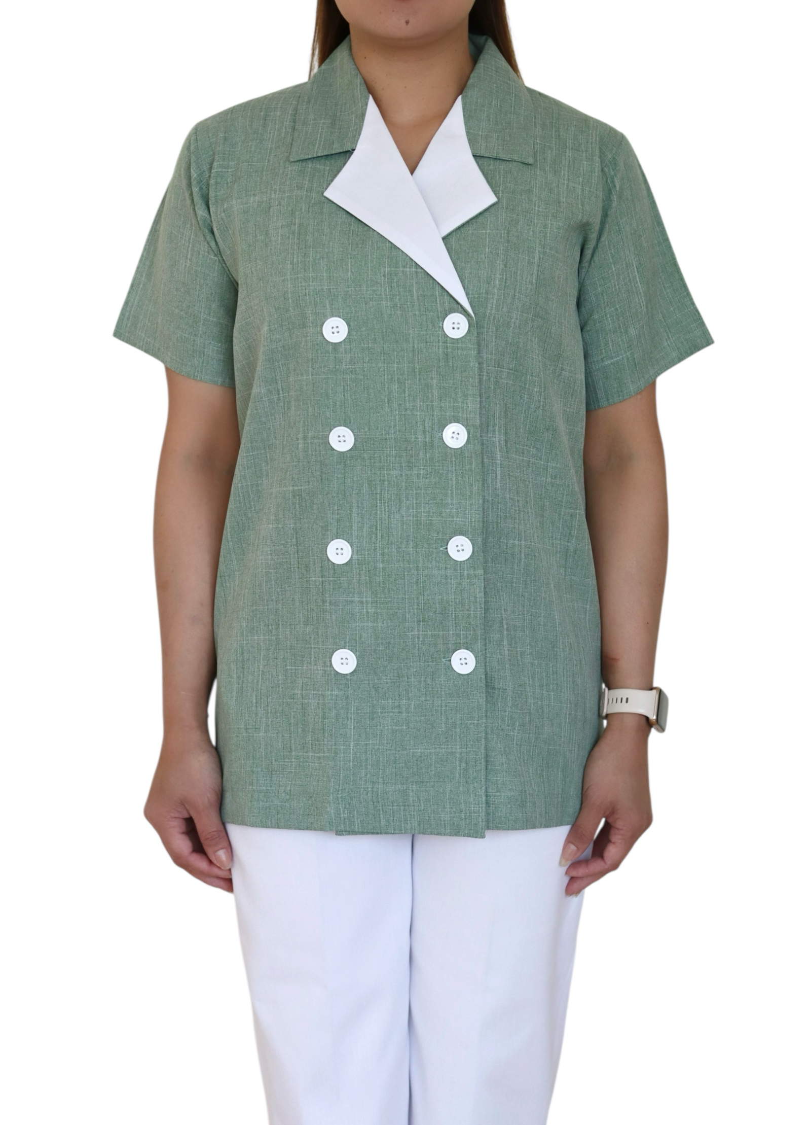EIGHT BUTTONS (GREEN) - WHITE PANT