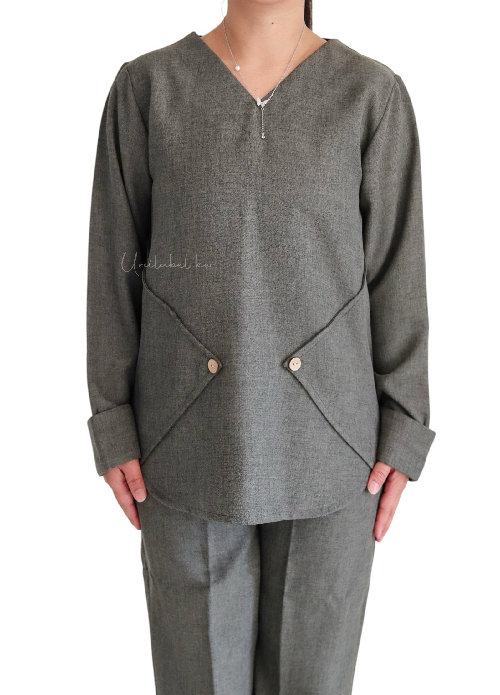 BUTTONED PATCH - OLIVED GREY
