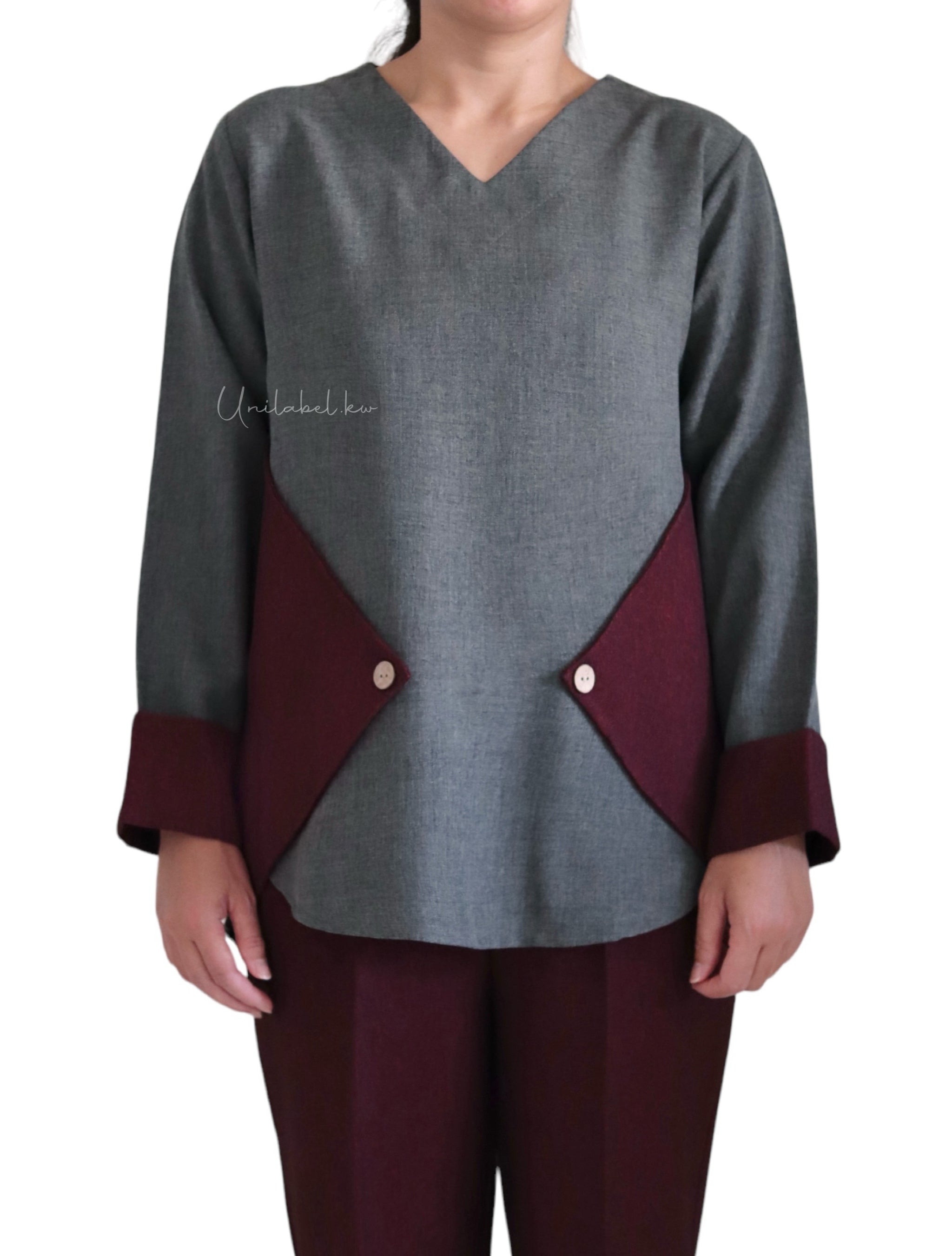 CONTRAST PATCH - OLIVED GREY(MAROON PANT)