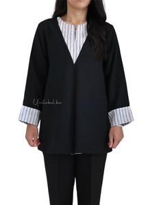 STRIPED PLEATED - LONG SLEEVES (BLACK)