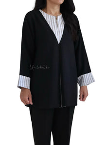 STRIPED PLEATED - LONG SLEEVES (BLACK)